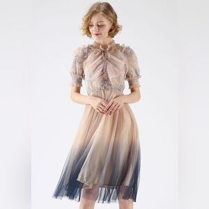 CHICWISH WE KNOW IT ALL Gradient Mesh Tulle Pleated Dress